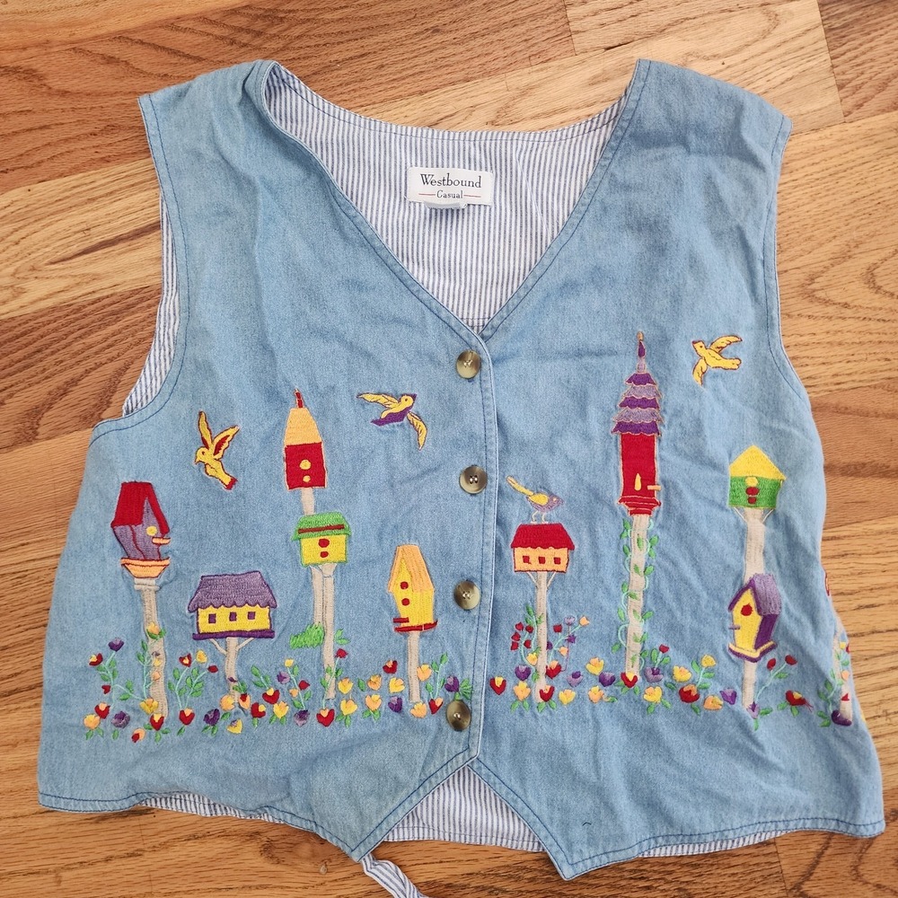 Vintage 90s Jean Vest Fairycore Cottagecore Boho Festival XL 100% Cotton